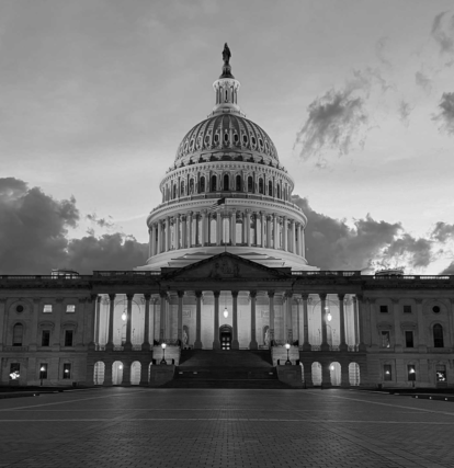 The United States Capitol building at night